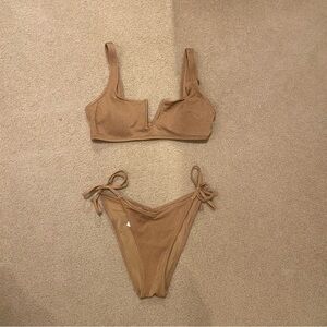 Aerie Shine Pique Tan Bikini with Adjustable Tie-Sides underwire top